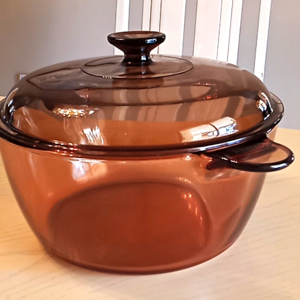 Vintage Corningware VISION/PYREX Amber Glass Round Pot With Lid. 4.5 Liter. USA. - Picture 3 of 14